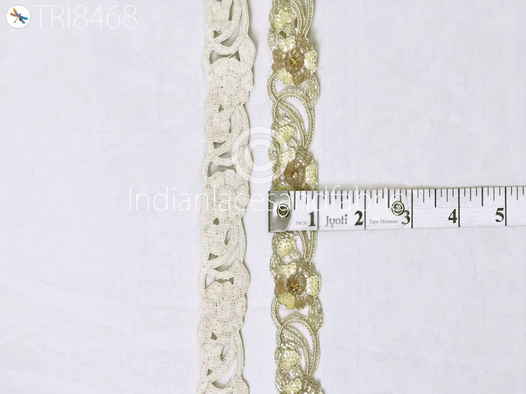9 Yard Handmade Sequin Zardozi Trim Decor Wedding Dresses Costumes Indian Floral Sari Border DIY Crafting Saree Ribbon Zari Laces Trimming