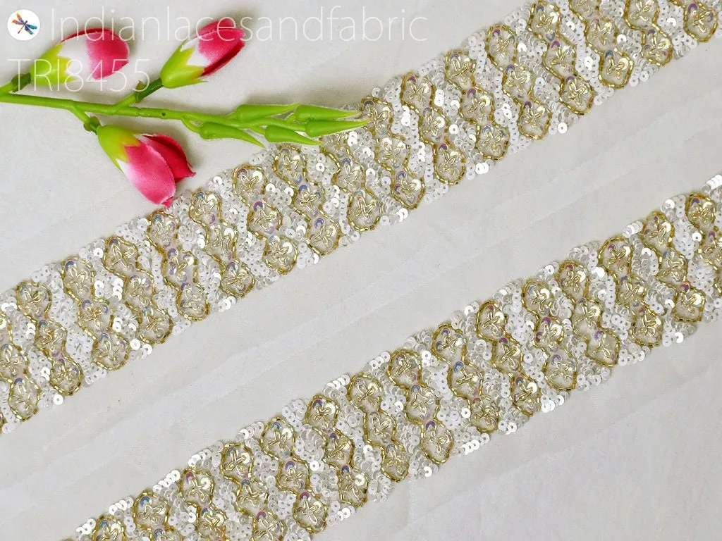 9 yard Indian Sequin Trims Ivory Gold Wedding Dresses Ribbon Bridal Belt Sashes Laces Costumes Crafting Sewing Boutique Material Home Decor