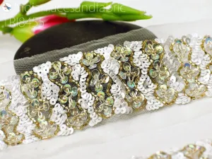 9 yard Indian Sequin Trims Ivory Gold Wedding Dresses Ribbon Bridal Belt Sashes Laces Costumes Crafting Sewing Boutique Material Home Decor