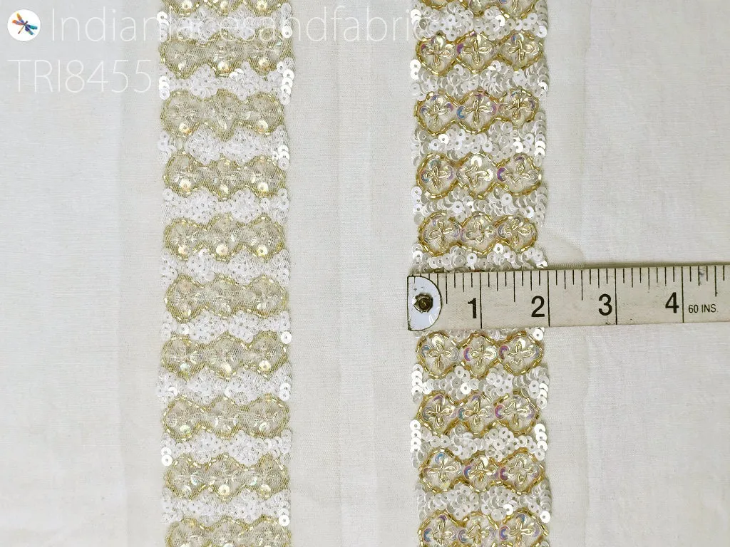 9 yard Indian Sequin Trims Ivory Gold Wedding Dresses Ribbon Bridal Belt Sashes Laces Costumes Crafting Sewing Boutique Material Home Decor