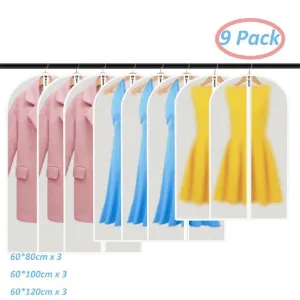 9pcs/Set Hanging Garment Bag Moth-Proof w/ Study Full Zipper for Closet Storage