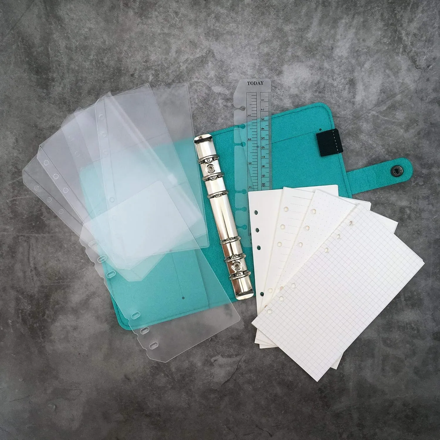 A6/ A5 6-Holes Felt Cover Round Ring View Binder File Folder for Loose Leaf Sheet Protectors/Notebook Refill/DIY Scrapbooking/Binder Cover Protector (Aqua Mint, A6 Combo)