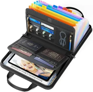 ABC Life Fireproof Document Organizer - 13-Pocket Accordion File Folder with Handle & Labels - Expandable A4 Size, Black
