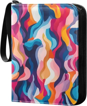 Abstract Colorful Pattern Card Binder 4-Pockets, 400 Pockets Card Holder with 50 Removable Sleeves, Trading Card Collector Zipper Album Holder, Collector Album