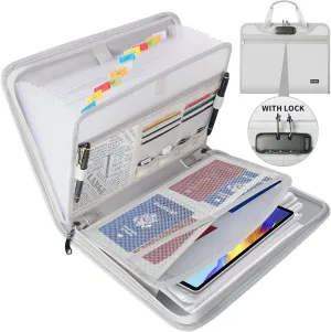 Accordion File Organizer with Lock, Fireproof Expanding File Folder with Tabs, 13 Pockets Important Document Organizer with Handle, Portable Paperwork Business Organizer, Letter/A4-Size(Silver)