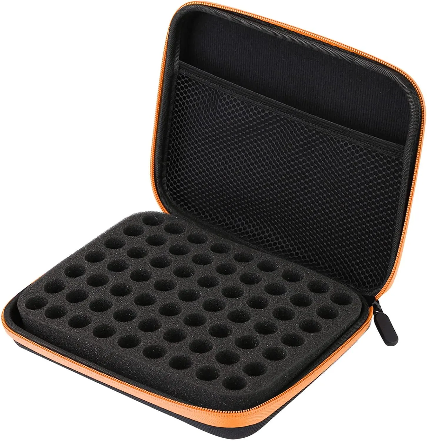 Acouto 63 Slots Essential Oil Storage Carrying Case, Portable Aromatherapy Essential Oil Bag Box Nail Polish Holders, for Fragrance Oils, Nail Polish 1ML 2ML 3ML (Orange)