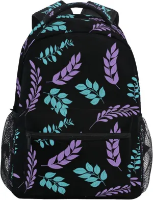 Acpiggto Backpack Daypack Blue Purple Floral Leaves Country Garden Shoulder Bag with Name Label Tag With Padded Shoulder Strap Large Medium Size