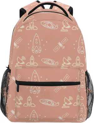 Acpiggto Backpack Daypack Pink Rocket Space Universe Nebula Shoulder Bag with Name Label Tag With Padded Shoulder Strap Large Medium Size