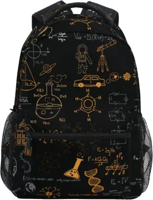 Acpiggto Backpack Orange Black Science Formulas Blackboard Chalk Graphs Math Physics Daypack Shoulder Bag with Name Label Tag for Travel Hiking Casual Camping Sports Gym