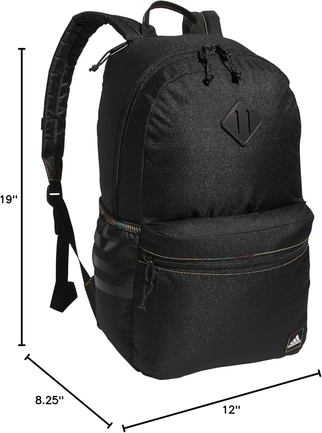 adidas 3-Stripe Classic Backpack for Men and Women, Bag with Laptop Sleeve, Black/Pulse Magenta Pink/Rainbow/5.0, One Size