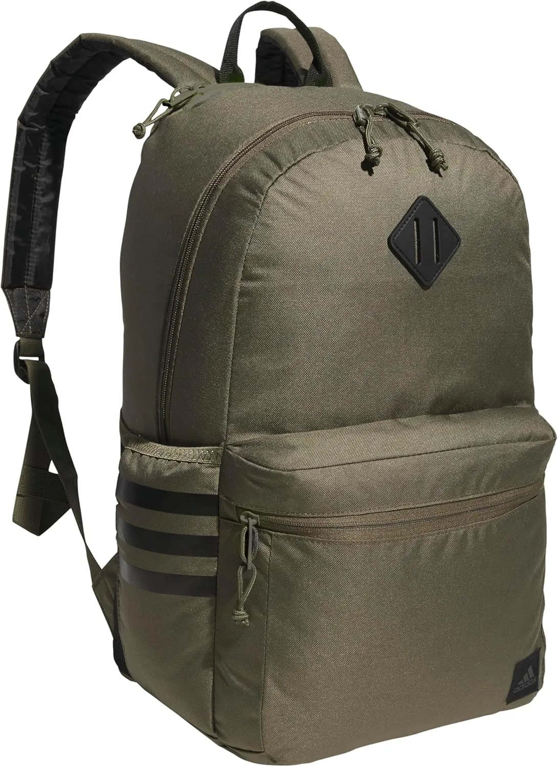 adidas Classic 3-Stripe Durable Backpack Student Athletic Sport Laptop Book Bag, Olive Strata Green/Black/5.0, One Size