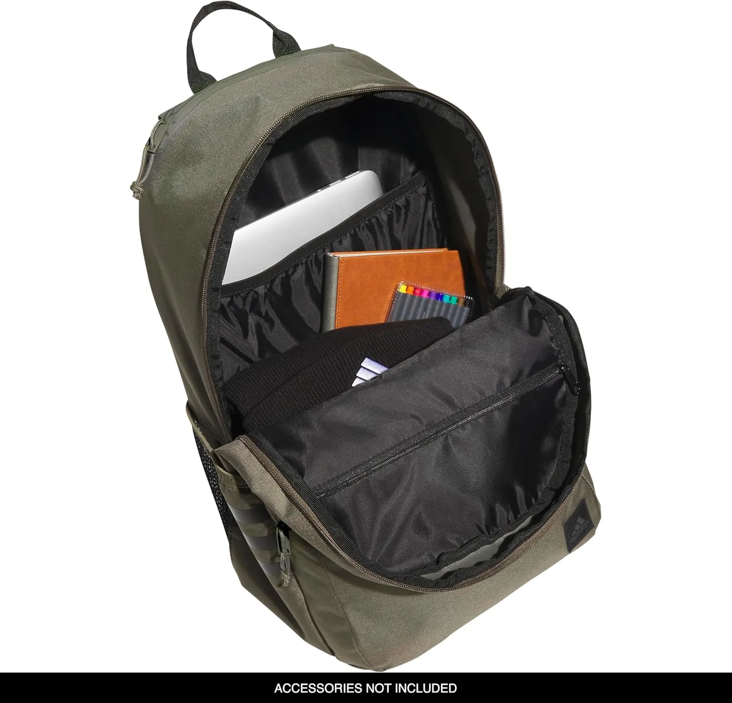 adidas Classic 3-Stripe Durable Backpack Student Athletic Sport Laptop Book Bag, Olive Strata Green/Black/5.0, One Size