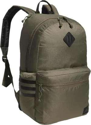adidas Classic 3-Stripe Durable Backpack Student Athletic Sport Laptop Book Bag, Olive Strata Green/Black/5.0, One Size