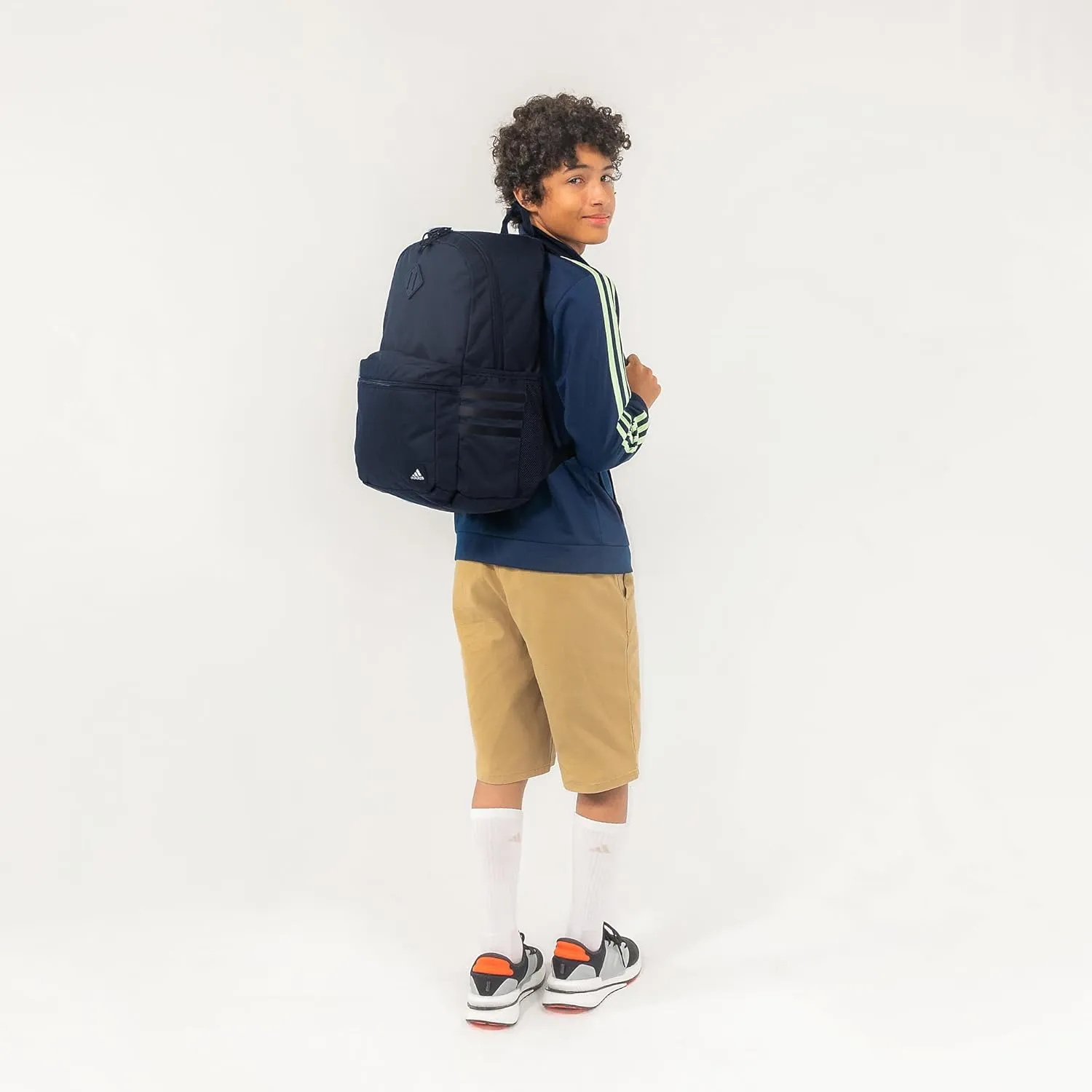adidas Classic 3-Stripe Durable Backpack Student Athletic Sport Laptop Book Bag, Olive Strata Green/Black/5.0, One Size