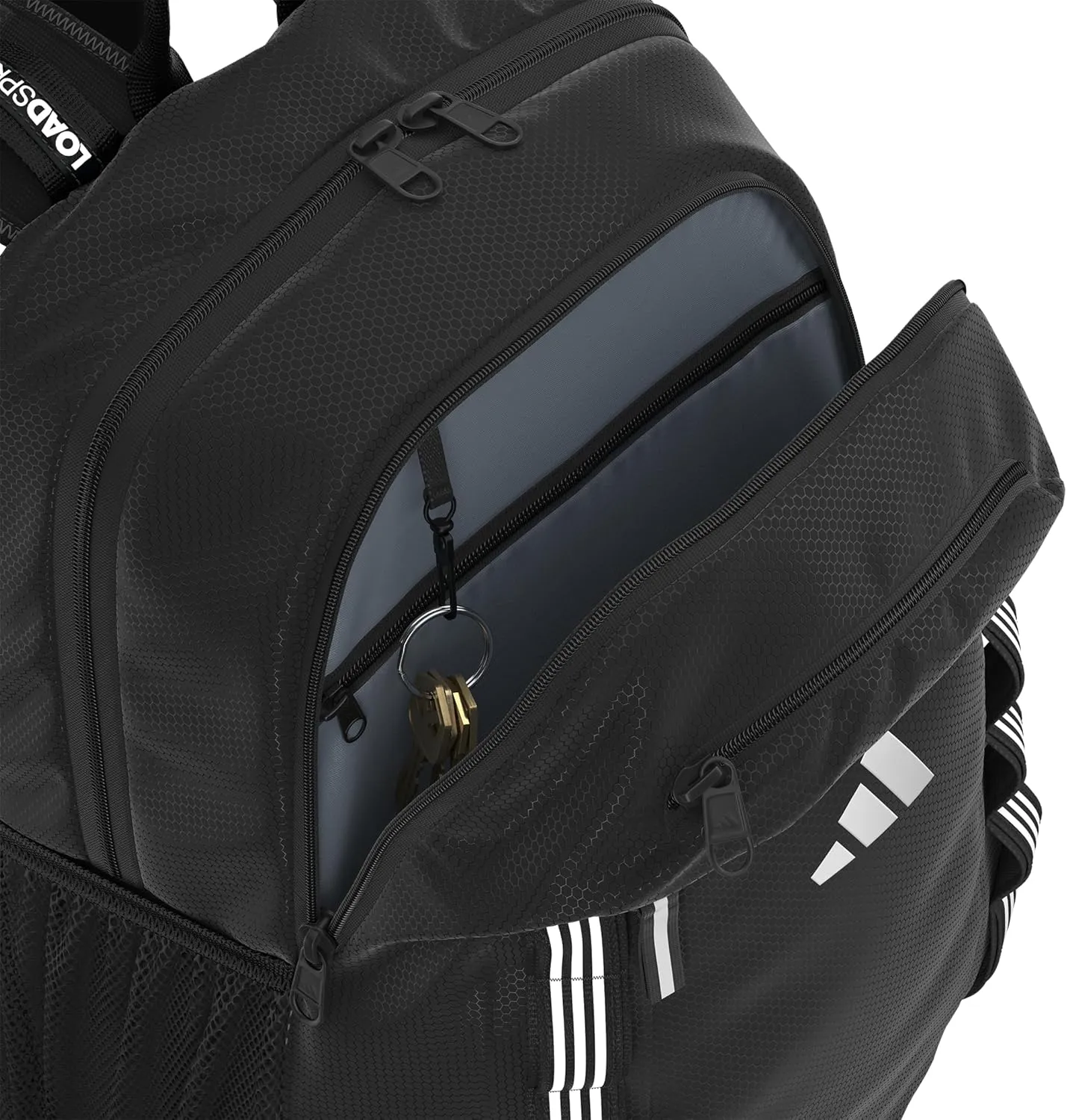 adidas Excelerator Backpack (33L) Large Durable Athletic Student Laptop Book Bag-Boys/Girls, Black/White 3 Stripe Webbing, One Size