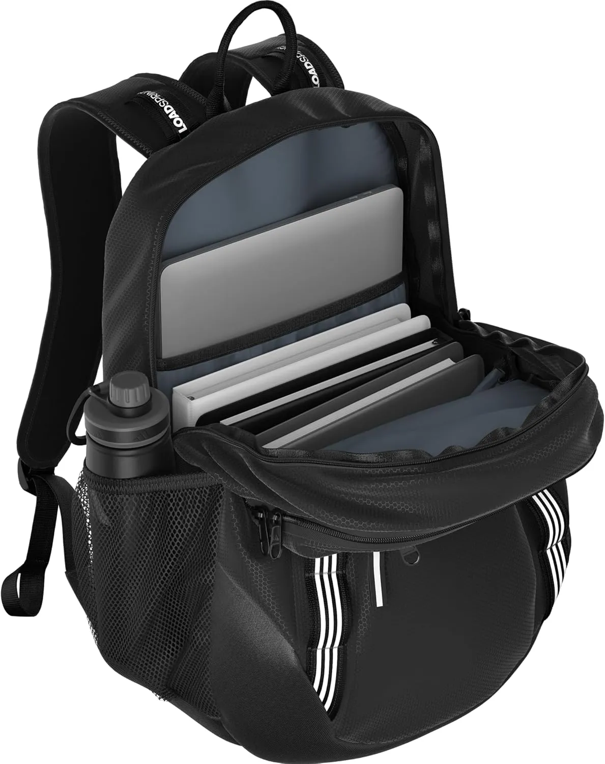 adidas Excelerator Backpack (33L) Large Durable Athletic Student Laptop Book Bag-Boys/Girls, Black/White 3 Stripe Webbing, One Size