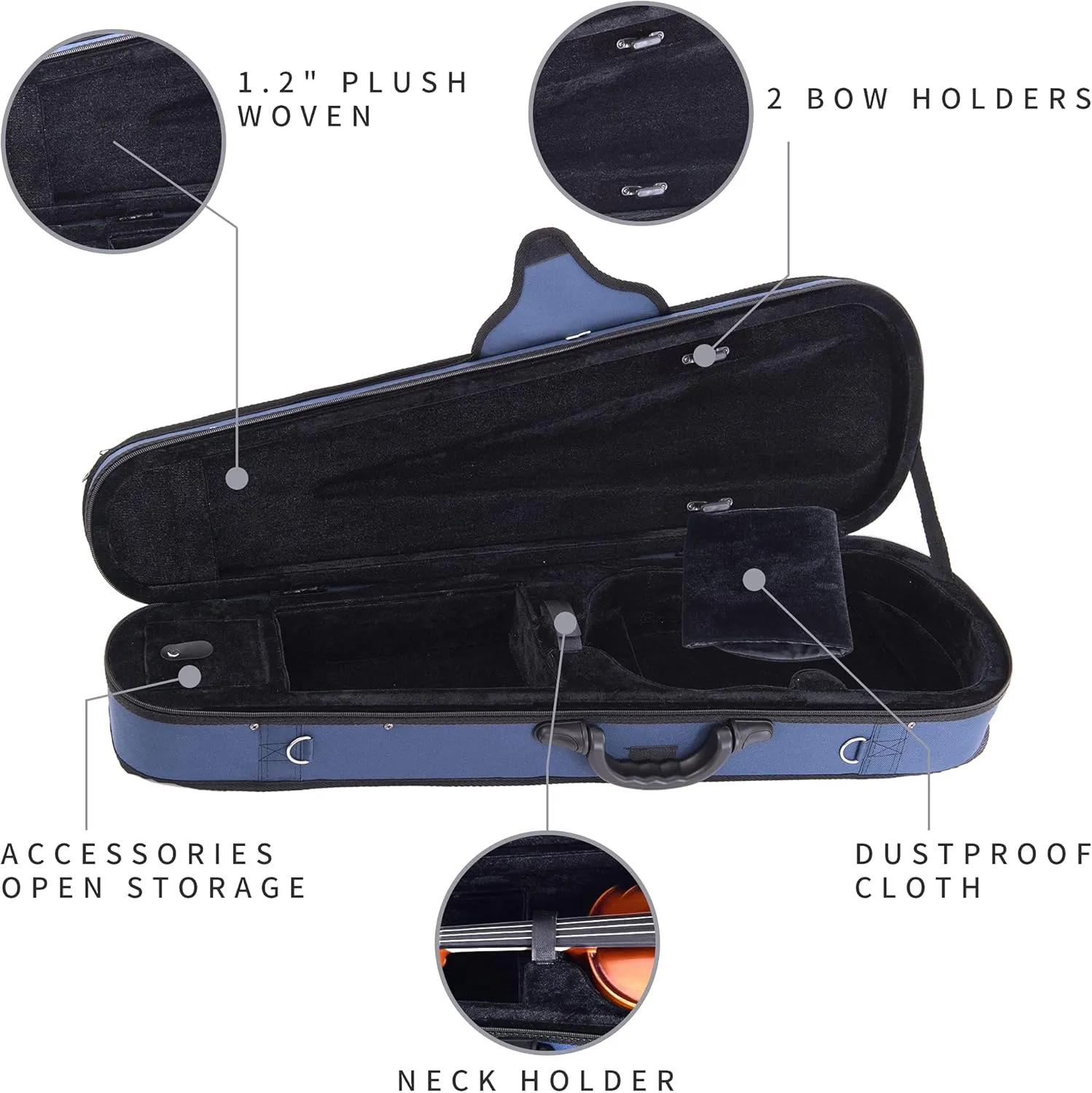 adm 4/4 Full Size Violin Hard Case Basic Professional Triangular Shape Backpack, Super Light Suspension, Blue