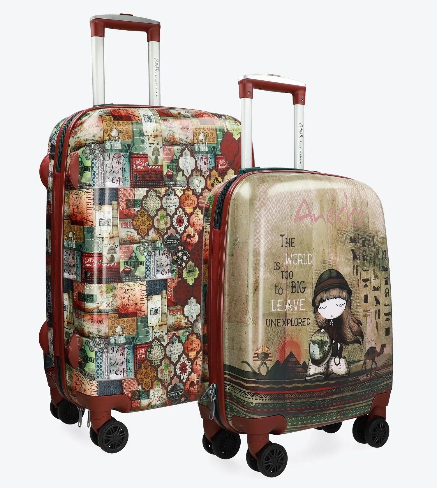 Adorable luggage set with an Egyptian style printed design