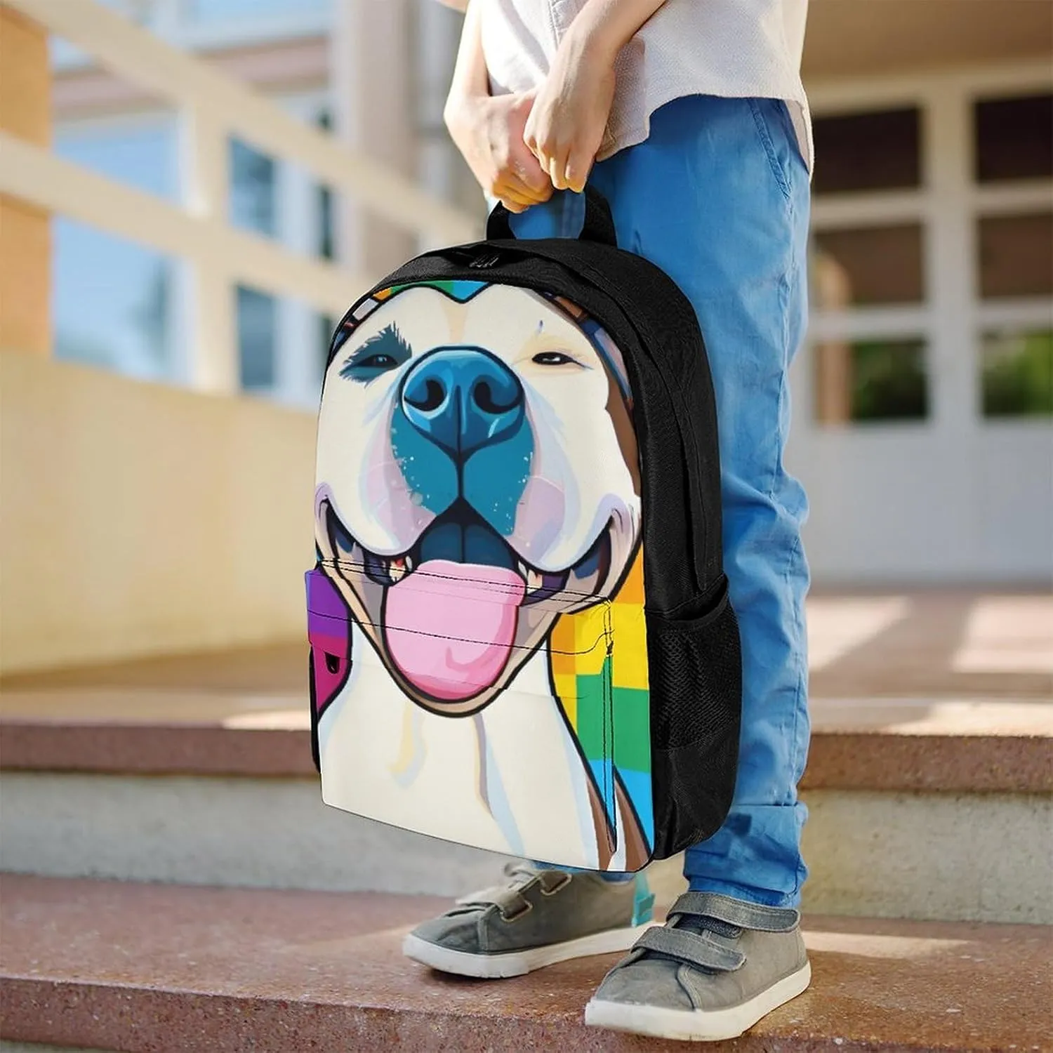 Adults Lightweight Checkerboard Pitbull Dog Smile Art Rucksacks Large Capacity Bookbag With Adjustable Shoulder Straps for Trekking Outdoors Bicycle