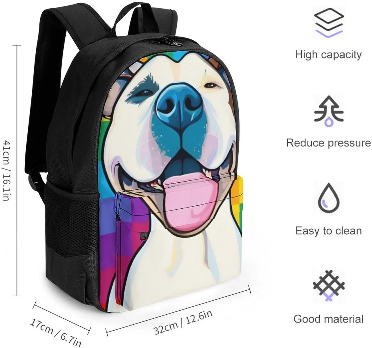 Adults Lightweight Checkerboard Pitbull Dog Smile Art Rucksacks Large Capacity Bookbag With Adjustable Shoulder Straps for Trekking Outdoors Bicycle
