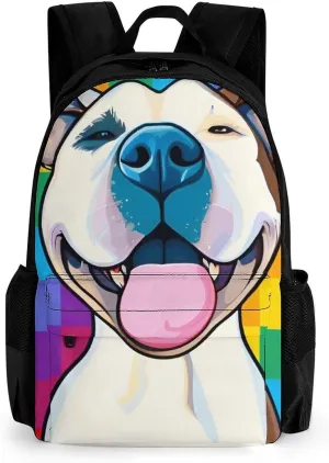 Adults Lightweight Checkerboard Pitbull Dog Smile Art Rucksacks Large Capacity Bookbag With Adjustable Shoulder Straps for Trekking Outdoors Bicycle