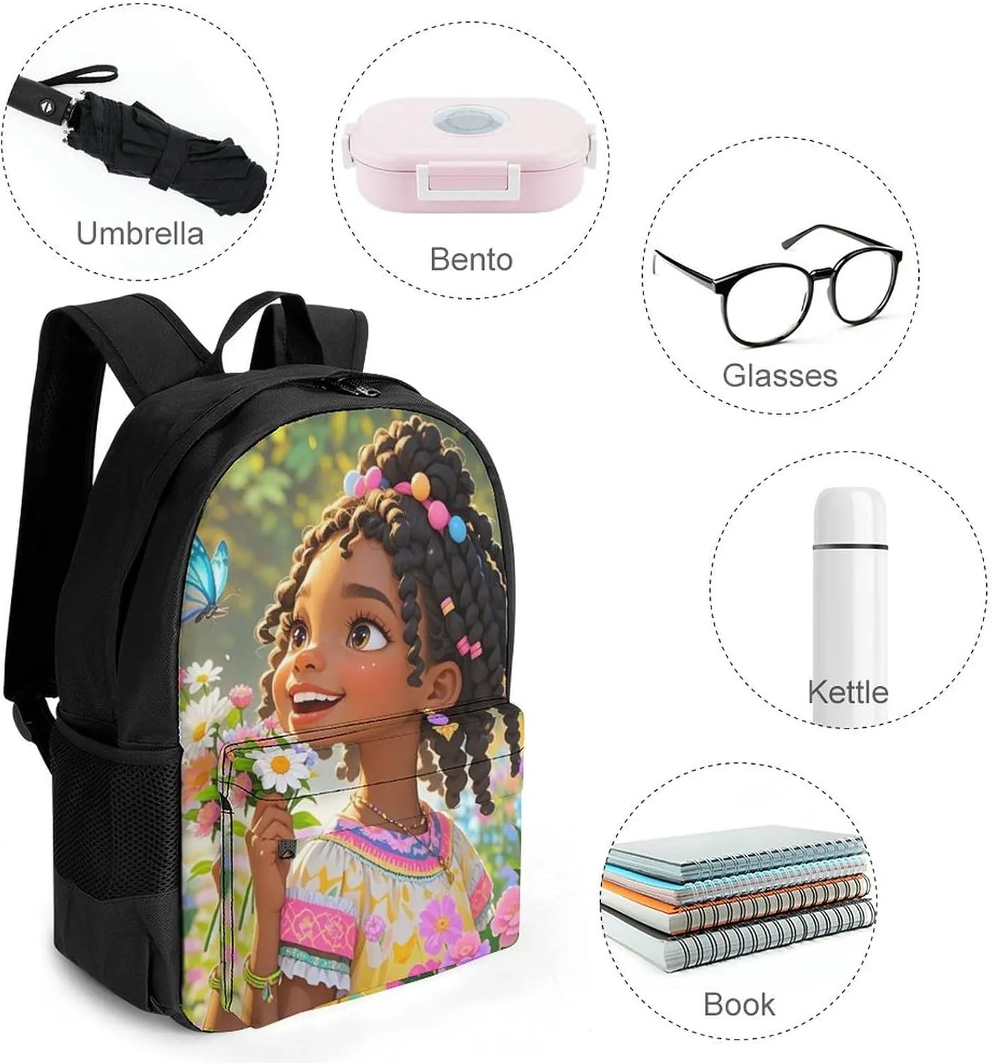 Adults Lightweight Colorful Afro American Black Woman With Butterflies Art Rucksacks Large Capacity Bookbag With Adjustable Shoulder Straps for Trekking Outdoors Bicycle