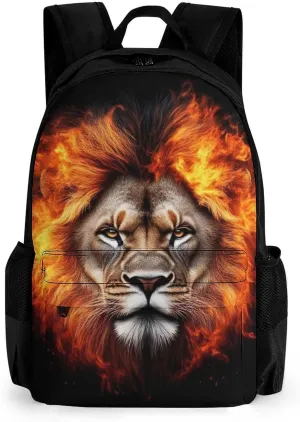Adults Lightweight Cool Flaming Lion Fire Art Rucksacks Large Capacity Bookbag With Adjustable Shoulder Straps for Trekking Outdoors Bicycle