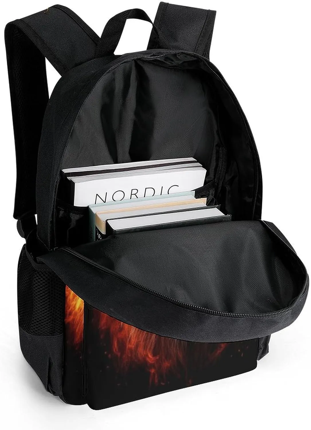 Adults Lightweight Cool Flaming Lion Fire Art Rucksacks Large Capacity Bookbag With Adjustable Shoulder Straps for Trekking Outdoors Bicycle