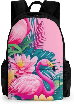 Adults Lightweight Flamingos Flower Palm Pink Summer Holiday Art Rucksacks Large Capacity Bookbag With Adjustable Shoulder Straps for Trekking Outdoors Bicycle