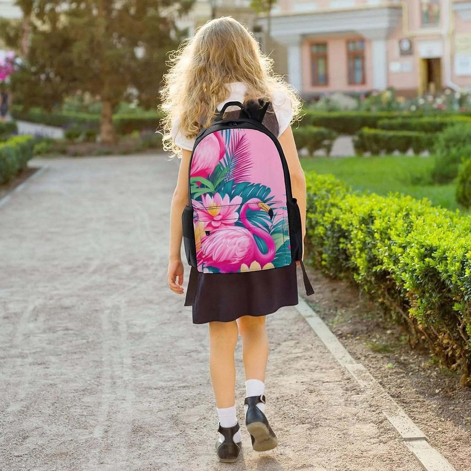 Adults Lightweight Flamingos Flower Palm Pink Summer Holiday Art Rucksacks Large Capacity Bookbag With Adjustable Shoulder Straps for Trekking Outdoors Bicycle