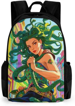 Adults Lightweight Greek Goddess Woman Medusa Women Snake Psychedelic Art Rucksacks Large Capacity Bookbag With Adjustable Shoulder Straps for Trekking Outdoors Bicycle