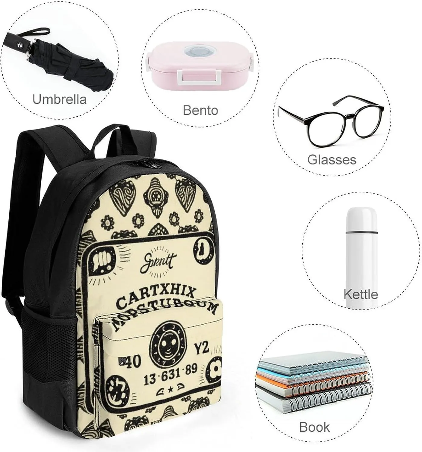 Adults Lightweight Magic Spirit Board Witch Art Rucksacks Large Capacity Bookbag With Adjustable Shoulder Straps for Trekking Outdoors Bicycle