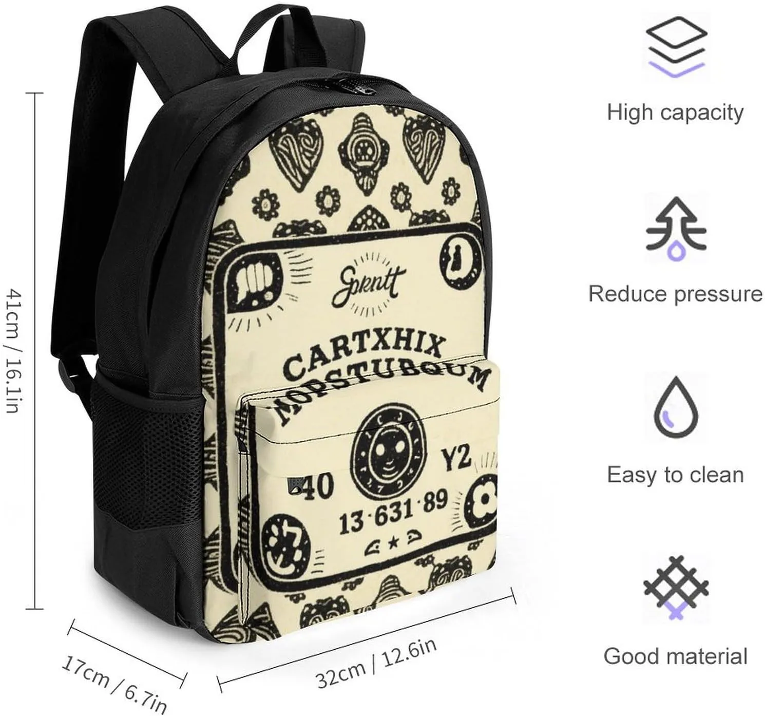 Adults Lightweight Magic Spirit Board Witch Art Rucksacks Large Capacity Bookbag With Adjustable Shoulder Straps for Trekking Outdoors Bicycle