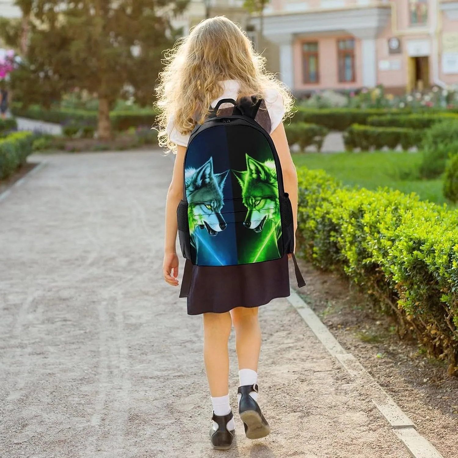Adults Lightweight Neon Moon Light Wolf Art Rucksacks Large Capacity Bookbag With Adjustable Shoulder Straps for Trekking Outdoors Bicycle