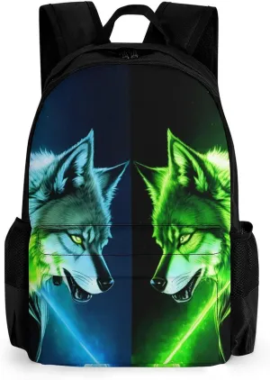 Adults Lightweight Neon Moon Light Wolf Art Rucksacks Large Capacity Bookbag With Adjustable Shoulder Straps for Trekking Outdoors Bicycle
