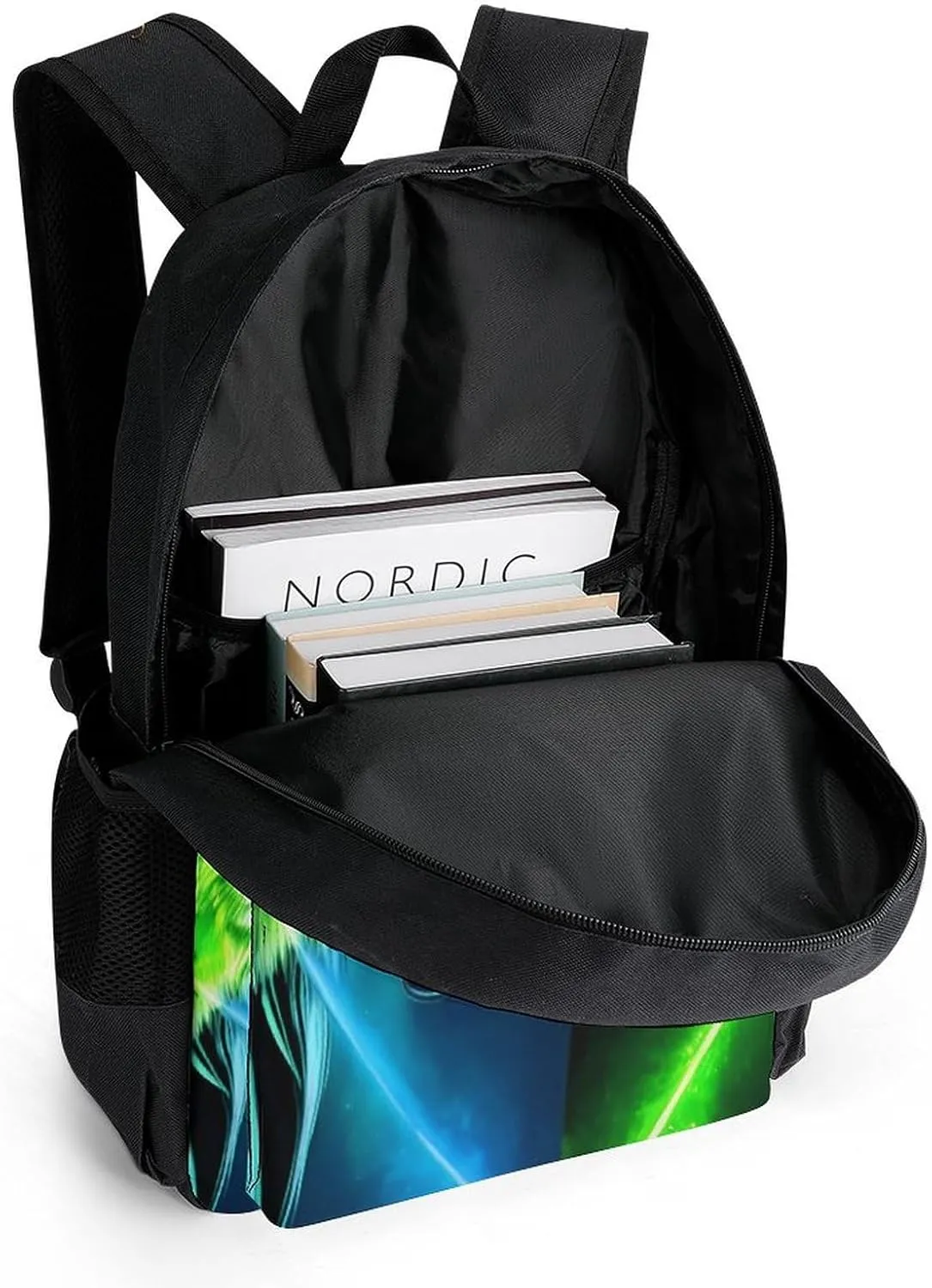Adults Lightweight Neon Moon Light Wolf Art Rucksacks Large Capacity Bookbag With Adjustable Shoulder Straps for Trekking Outdoors Bicycle