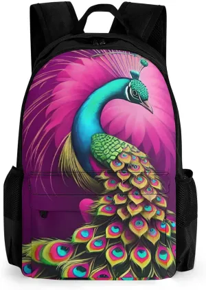Adults Lightweight Peacock Oil Art Rucksacks Large Capacity Bookbag With Adjustable Shoulder Straps for Trekking Outdoors Bicycle