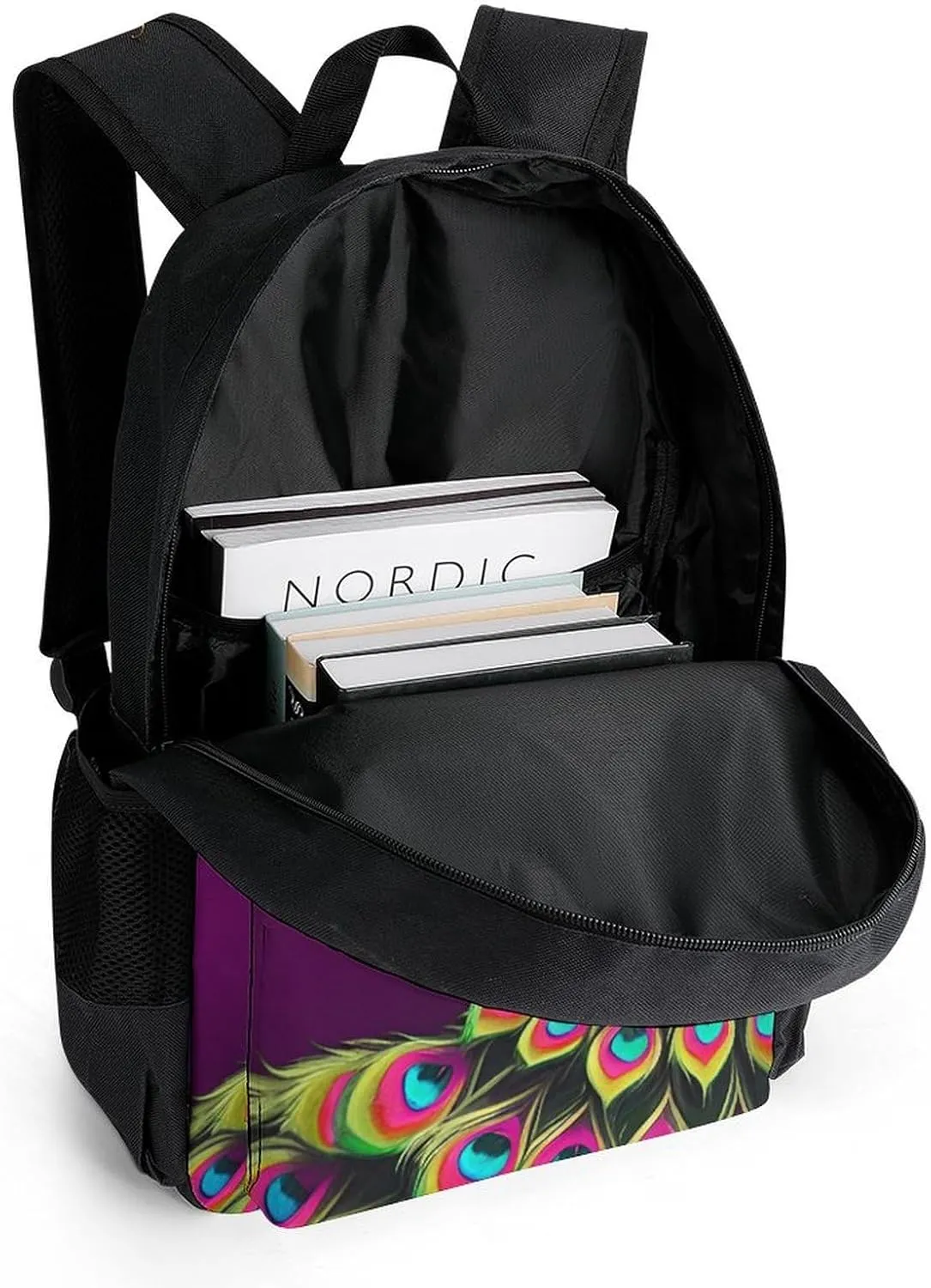 Adults Lightweight Peacock Oil Art Rucksacks Large Capacity Bookbag With Adjustable Shoulder Straps for Trekking Outdoors Bicycle