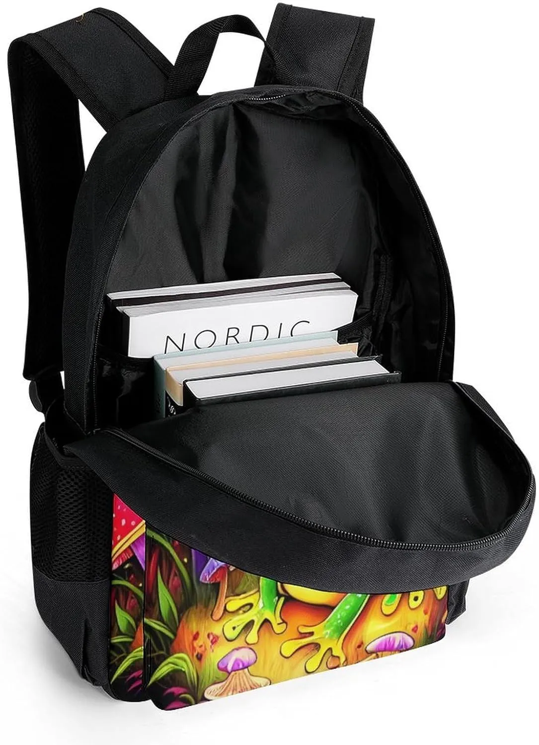 Adults Lightweight Psychedelic Magic Mushrooms Frog Trippy Art Rucksacks Large Capacity Bookbag With Adjustable Shoulder Straps for Trekking Outdoors Bicycle