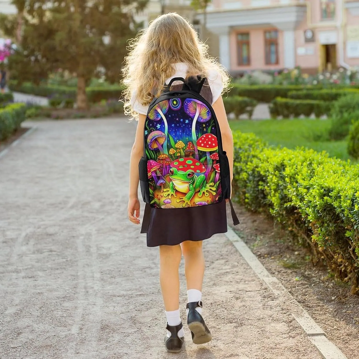 Adults Lightweight Psychedelic Magic Mushrooms Frog Trippy Art Rucksacks Large Capacity Bookbag With Adjustable Shoulder Straps for Trekking Outdoors Bicycle