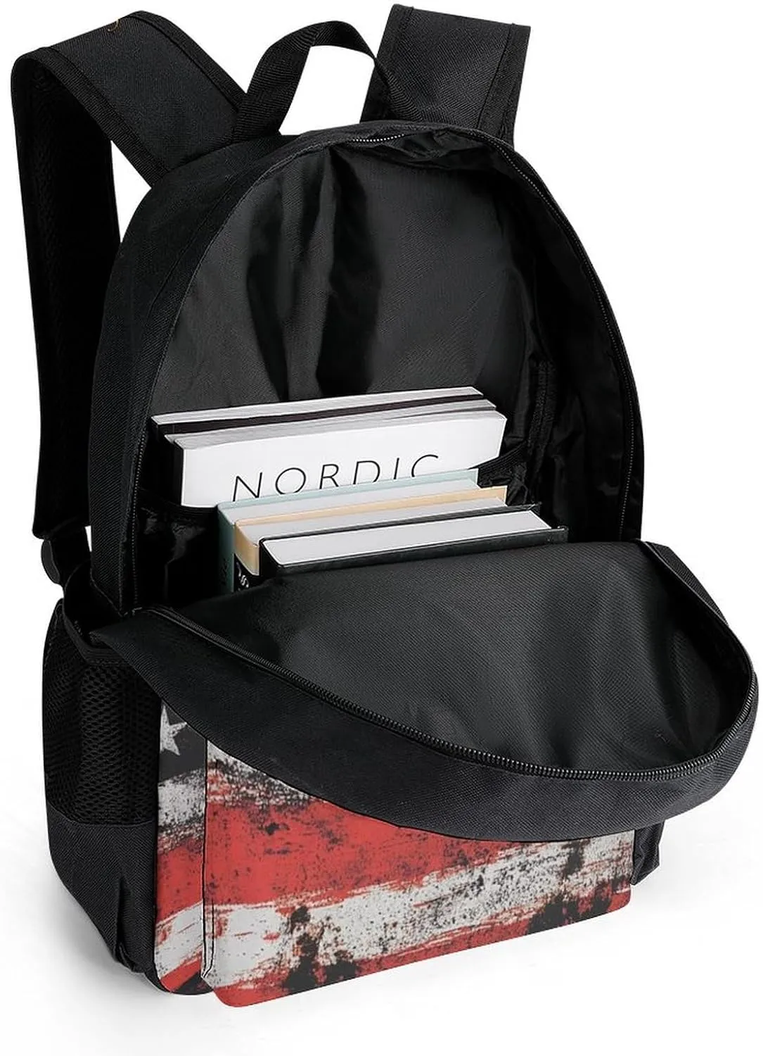 Adults Lightweight Vintage American Flag Bass Fishing Rucksacks Large Capacity Bookbag With Adjustable Shoulder Straps for Trekking Outdoors Bicycle