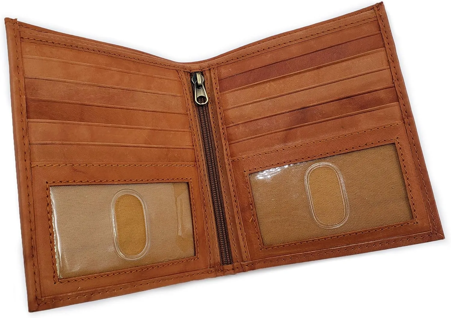 ag wallets Men's RFID Genuine Leather European Bifold Wallet Hipster 2 ID Windows Tan
