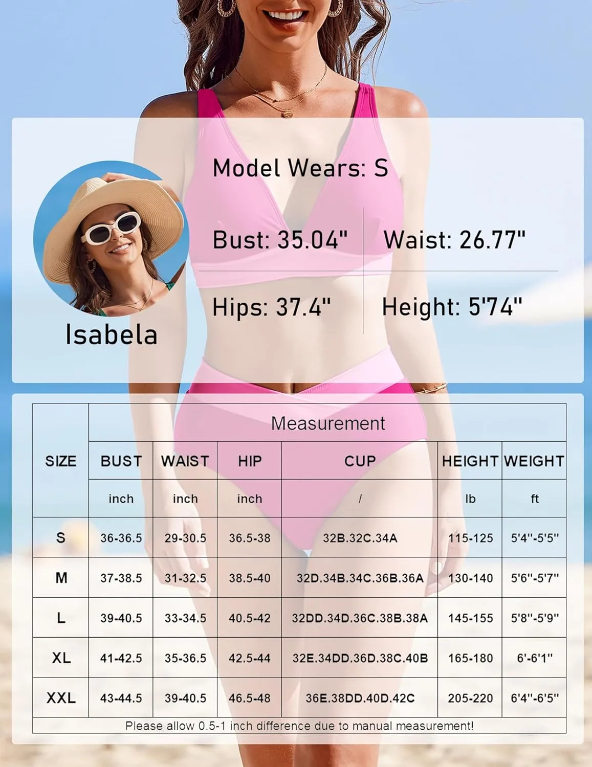 AI'MAGE High Waisted Bikini Set for Women Tummy Control Women's 2 Piece Bathing Suit V Neck Sexy Color Block Swimsuit 2025