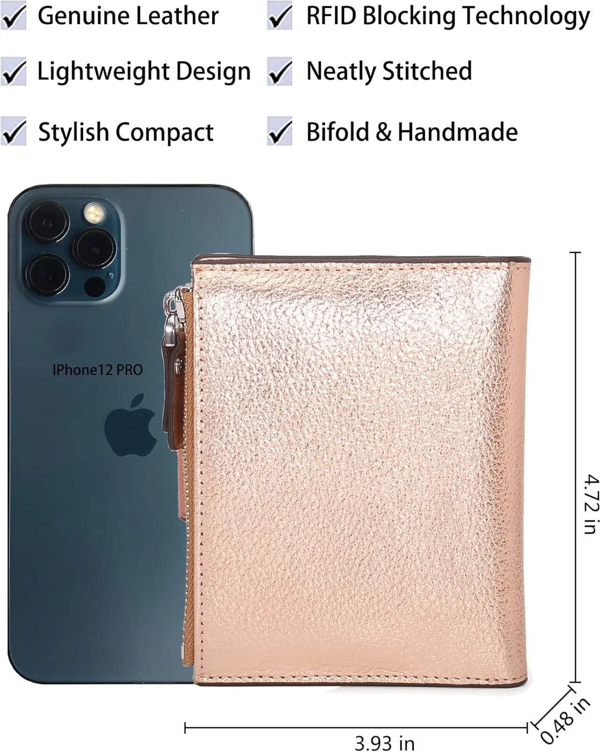 AINIMOER Women's RFID Blocking Leather Small Compact Bi-fold Zipper Pocket Wallet Card Case Purse with id Window