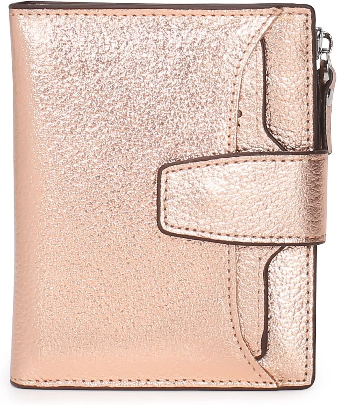 AINIMOER Women's RFID Blocking Leather Small Compact Bi-fold Zipper Pocket Wallet Card Case Purse with id Window