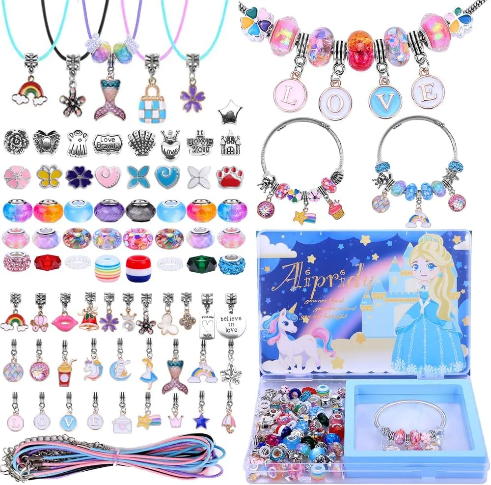 AIPRIDY Charm Bracelet Making Kit,Unicorn Mermaid Crafts Gifts Set Can Inspires Imagination and Creativity,Jewelry Making Kit Perfect Gifts for Girls 5-12 Years Old (104 Pieces)