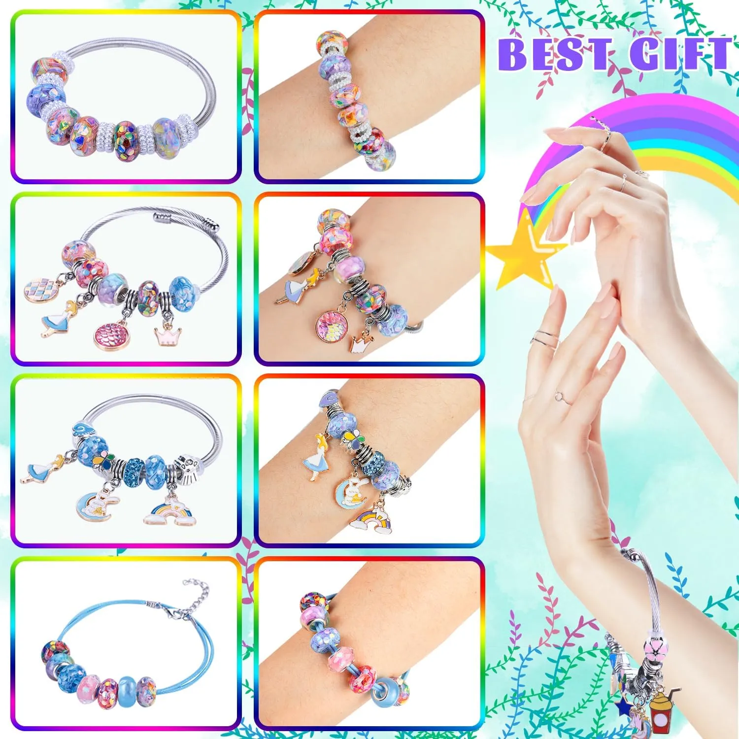 AIPRIDY Charm Bracelet Making Kit,Unicorn Mermaid Crafts Gifts Set Can Inspires Imagination and Creativity,Jewelry Making Kit Perfect Gifts for Girls 5-12 Years Old (104 Pieces)