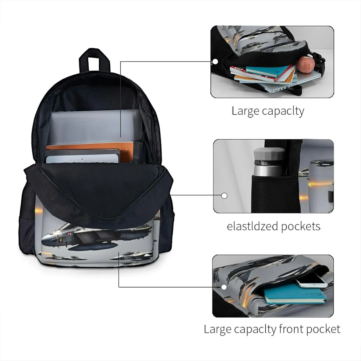 Aircraft Fighter Jets Print Storage Bag, Shoulder Bag, Leisure Bag, Large Capacity Leisure Travel Shoulder Bag
