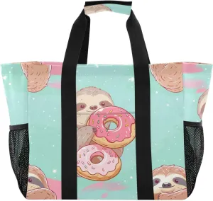 ALAZA Cute Sloth and Palm Leaves Seamlee Waterproof Beach Tote Bags