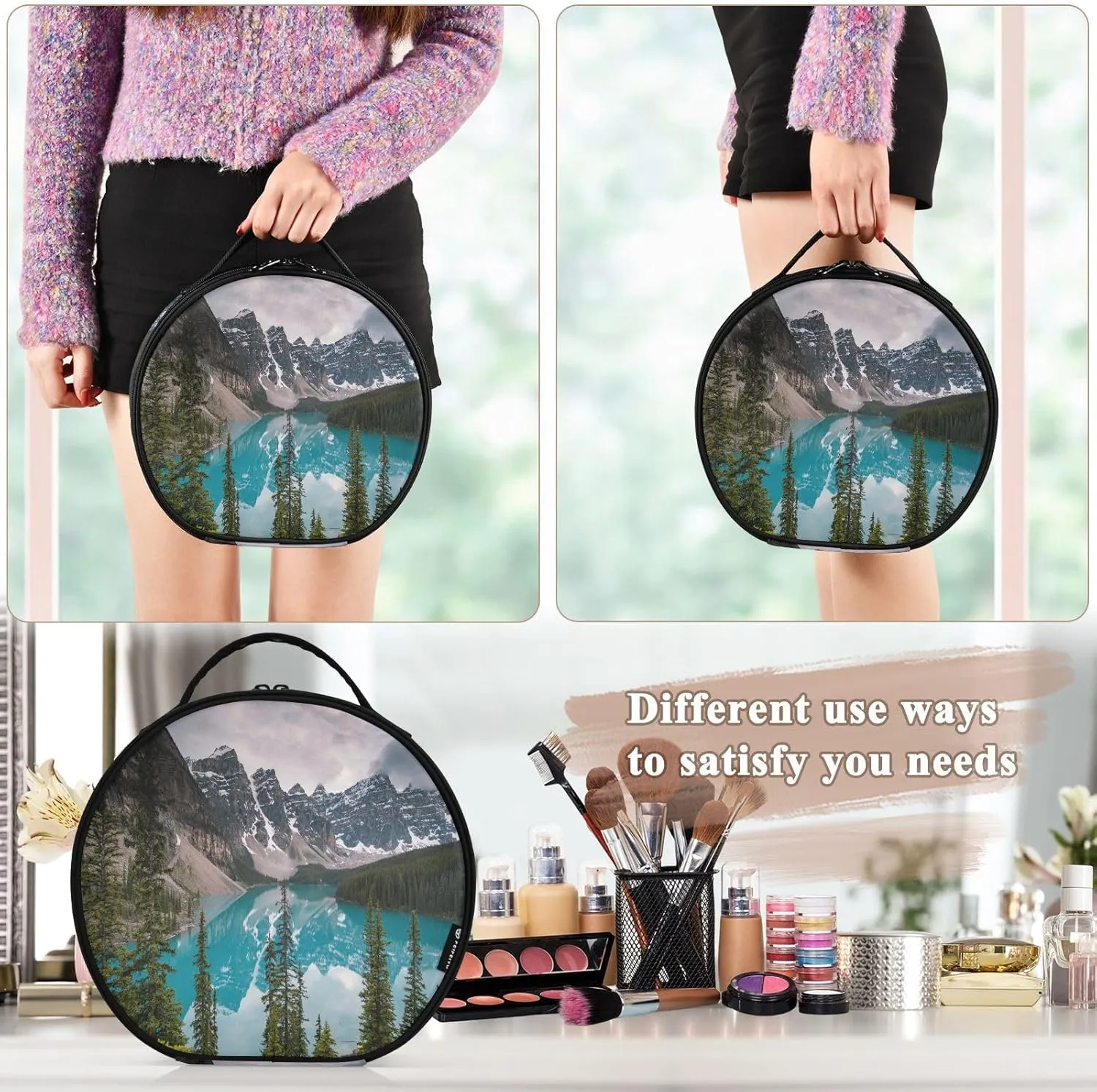 ALAZA The Most Beautiful Place on Earth Moraine Lake Makeup Brush Organizer Cosmetics Bags for Cosmetics Brushes